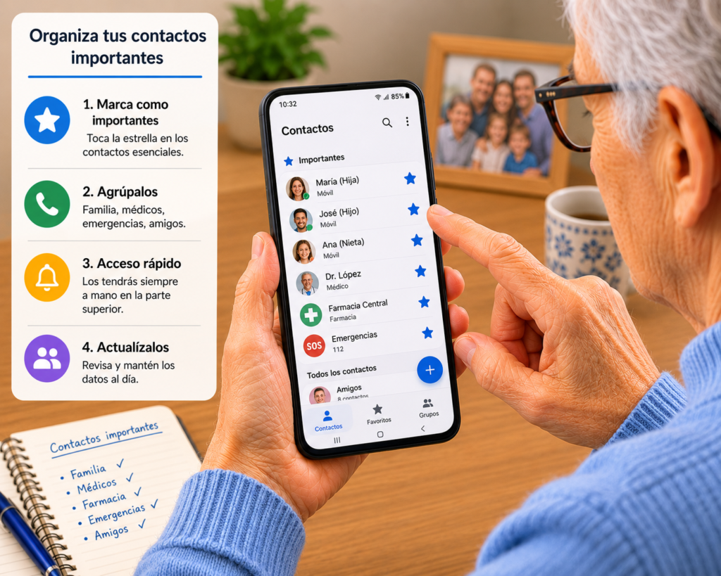 cómo organizar los contactos importantes del móvil