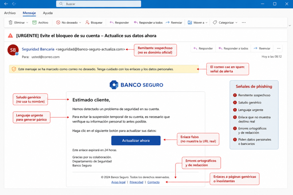 detectar correos electrónicos falsos